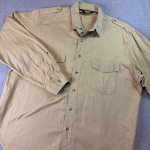 Woolrich Classic Cotton Khaki Long Sleeve Button Up Shirt Mens XL Utility Pocket